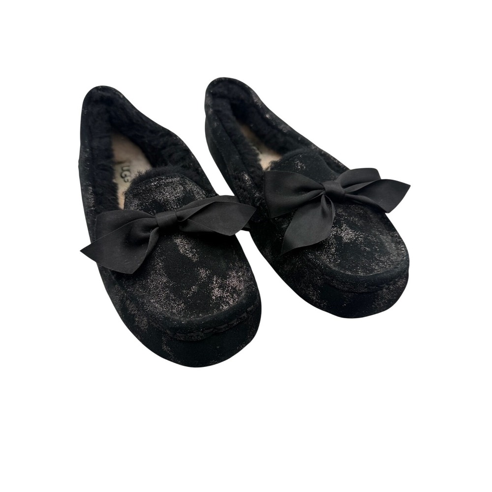 UGG Black Ansley Bow Glimmer slippers Moccasin Slipper Size 7